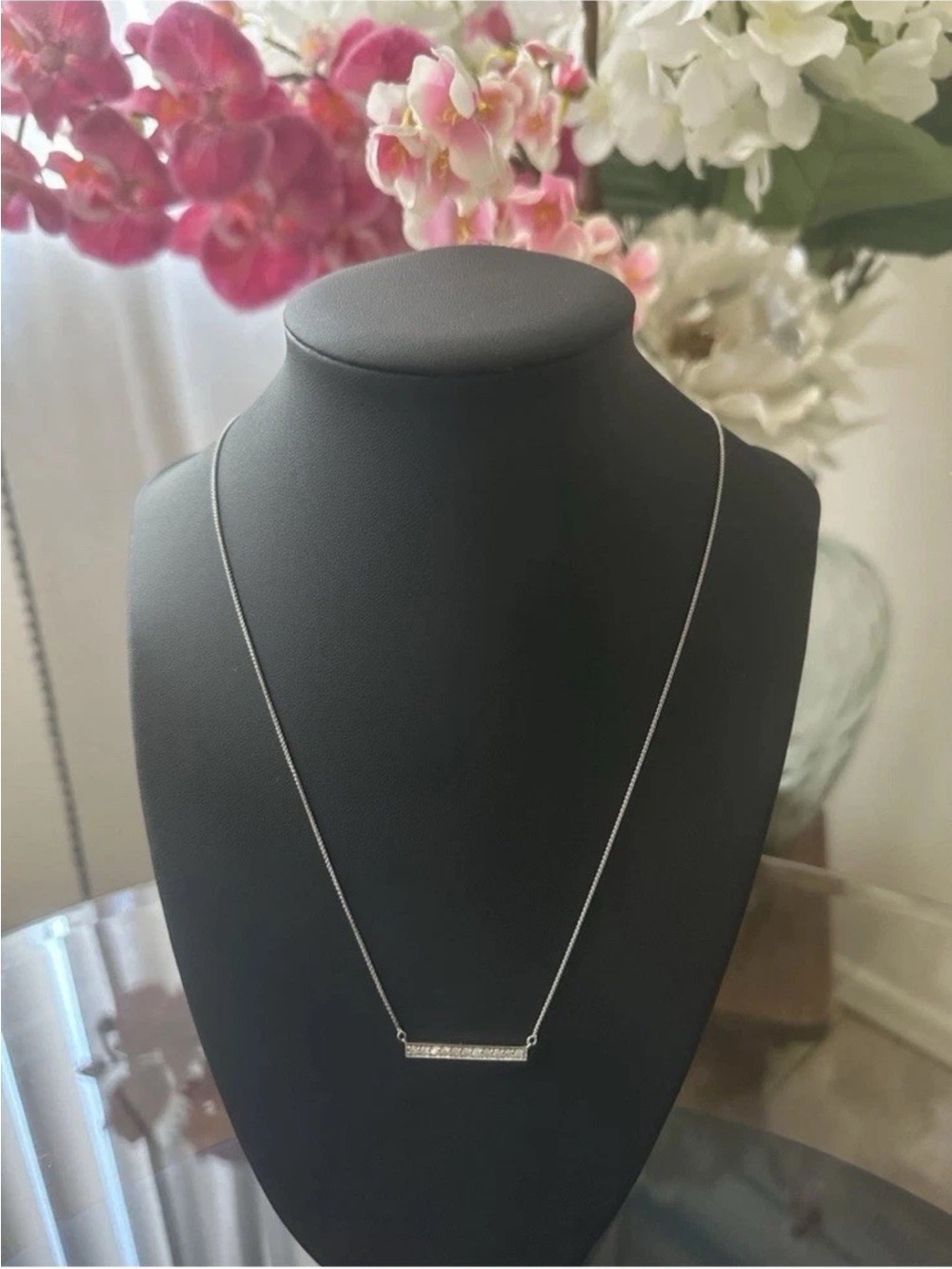 Diamond 14 k  Bar Pendant Necklace - Delicate white Gold  Women’s Jewelry